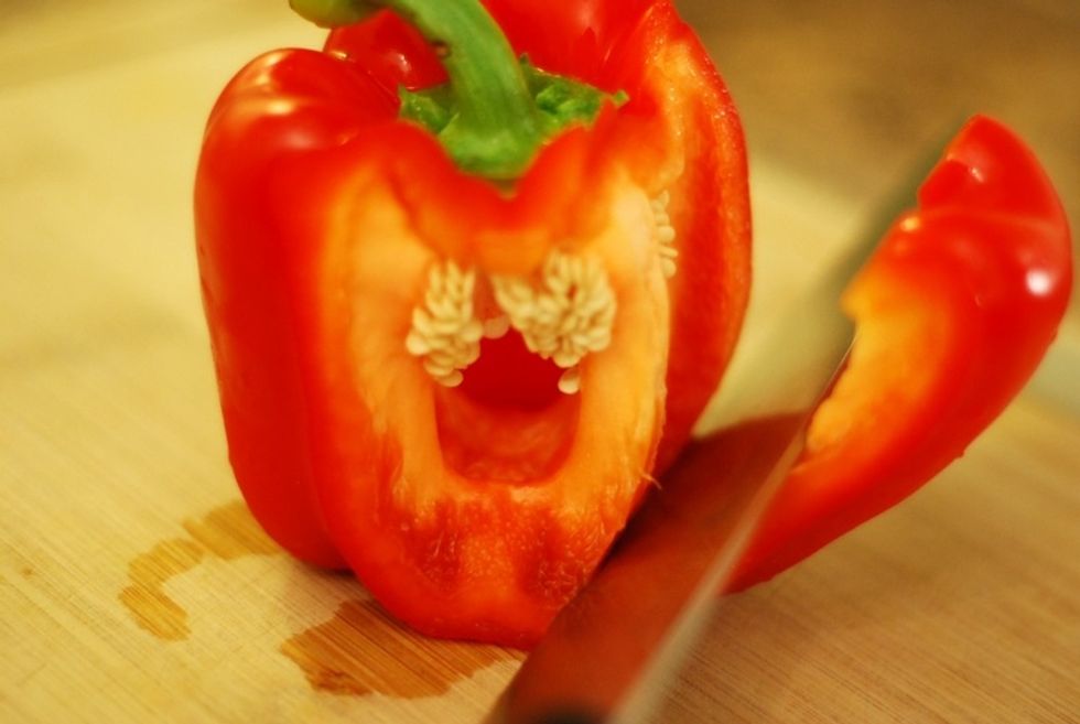 You can try to bend your knife a little bit as you slice to make sure you don't touch the seeds.