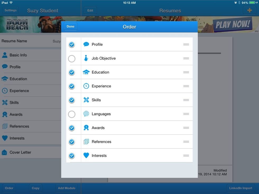 You can uncheck boxes from this screen.