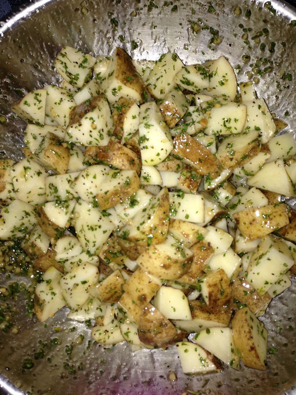 You can use a spoon to mix but its more fun tossing them around like I do. Keep a towel handy to clean up. :)