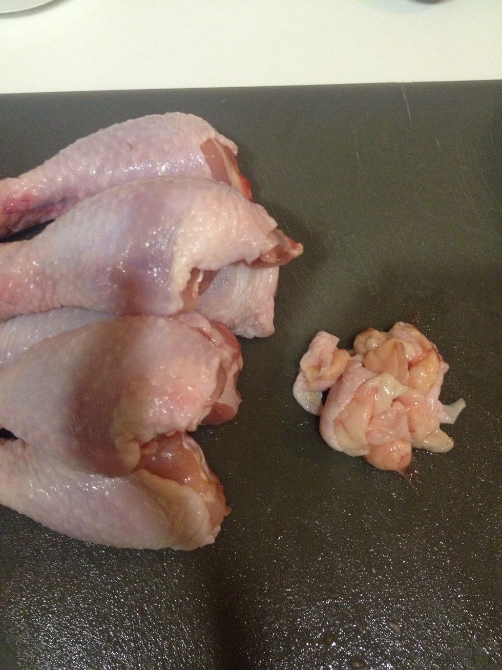You can use any parts of the chicken and I go with drumsticks. Try to trim off the fats (on the right) as much as you can.