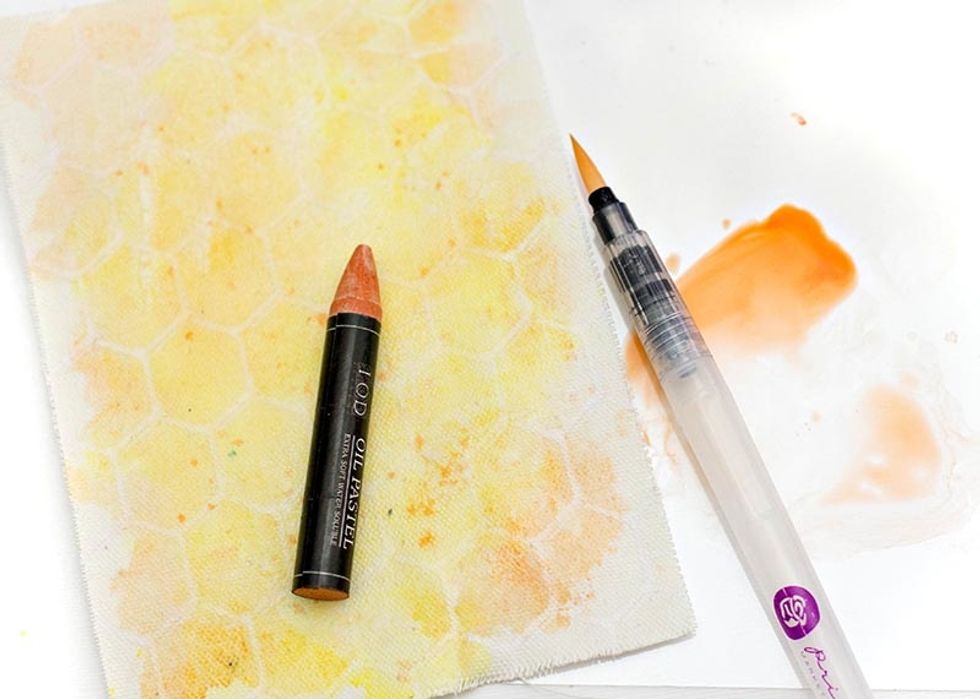 You can use as many colors, or as few colors as you wish. Try splattering it on the canvas and then spraying water on the canvas. It will look fabulous!