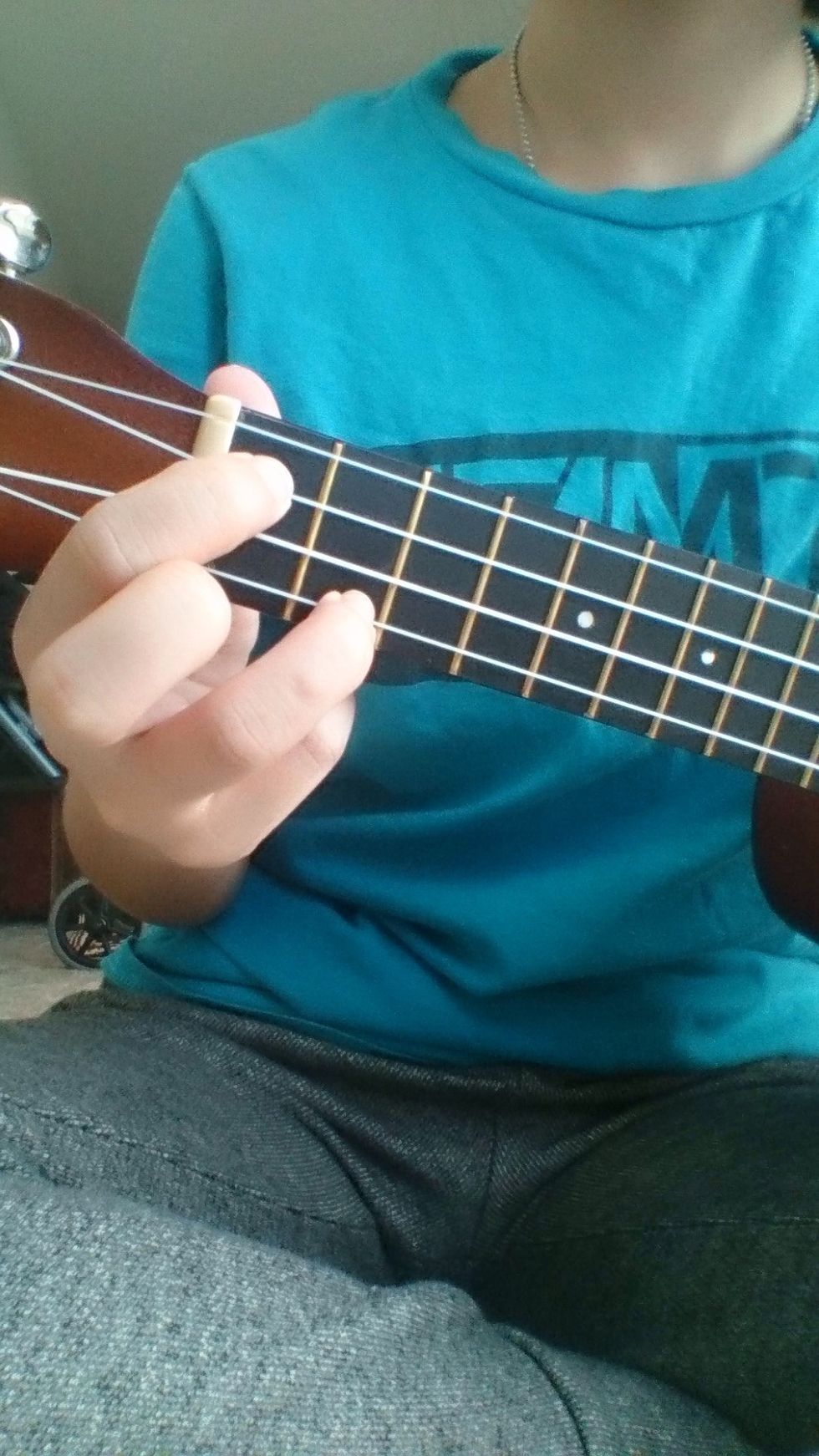 You can use chord F for the ending note , instead of plucking the E string , 1st fret