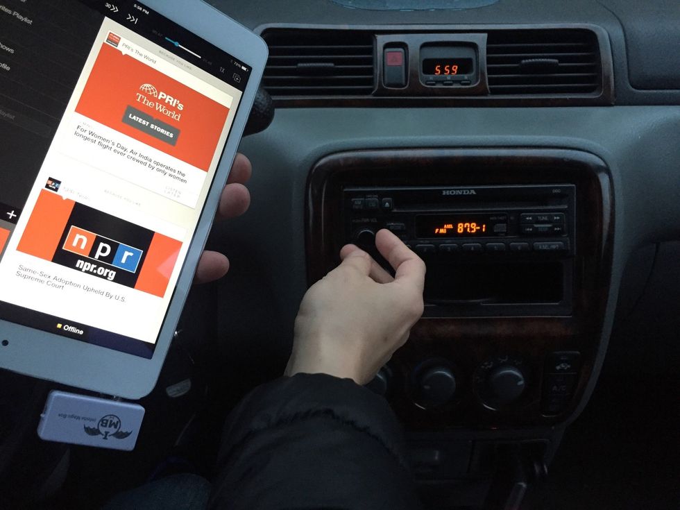 You can use it to listen to podcast or NPR from your iPad thru your older car stereo