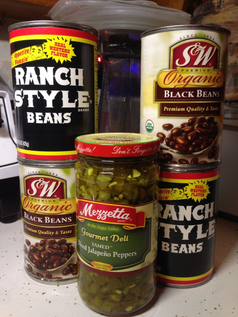 You can use smaller or larger cans of beans. It's important that all four are the same size. A jar of diced jalapenos is just easier than dicing around