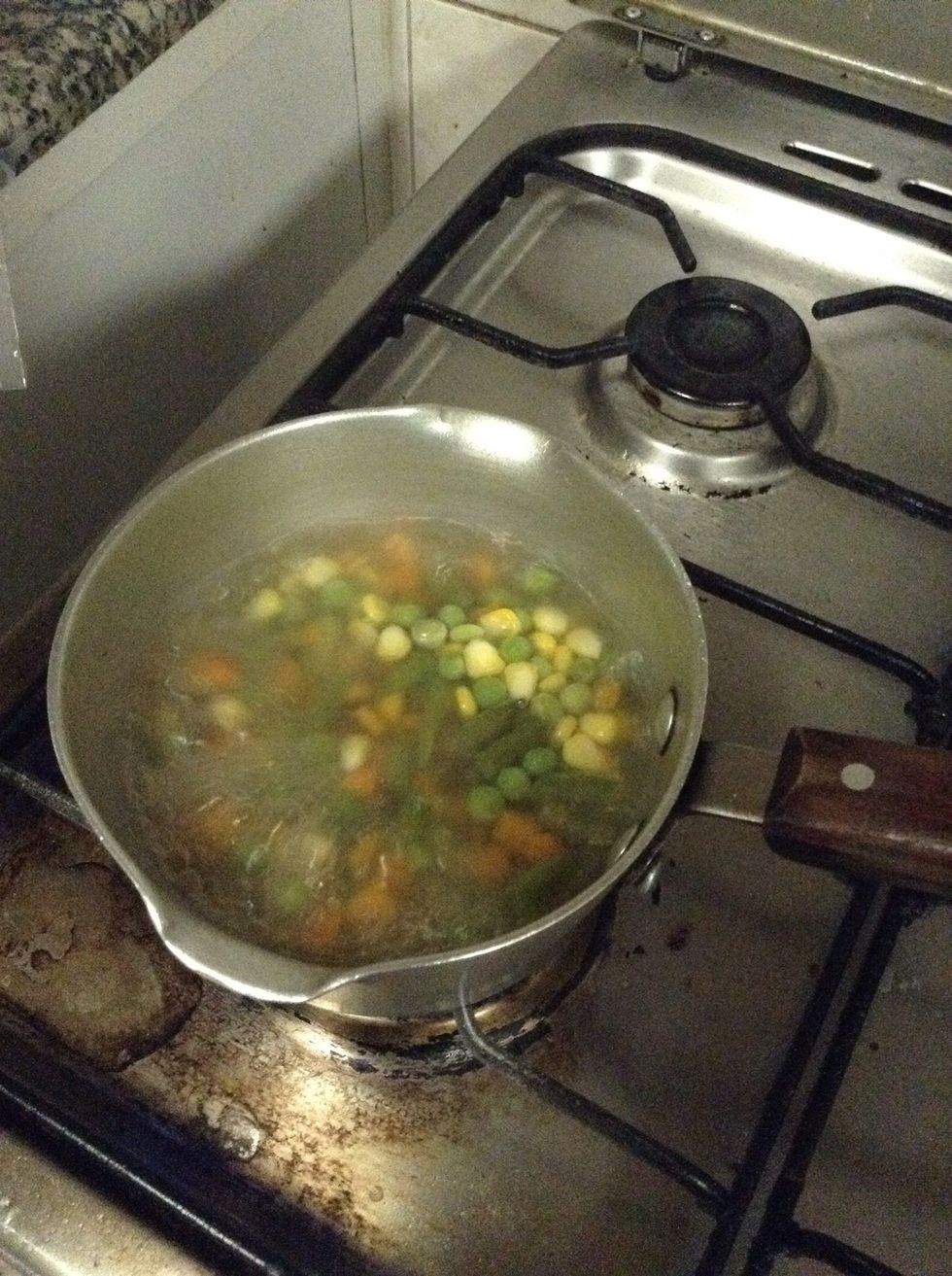 You can use your desire vegetables , I use frozen one and then gave it a lil boil