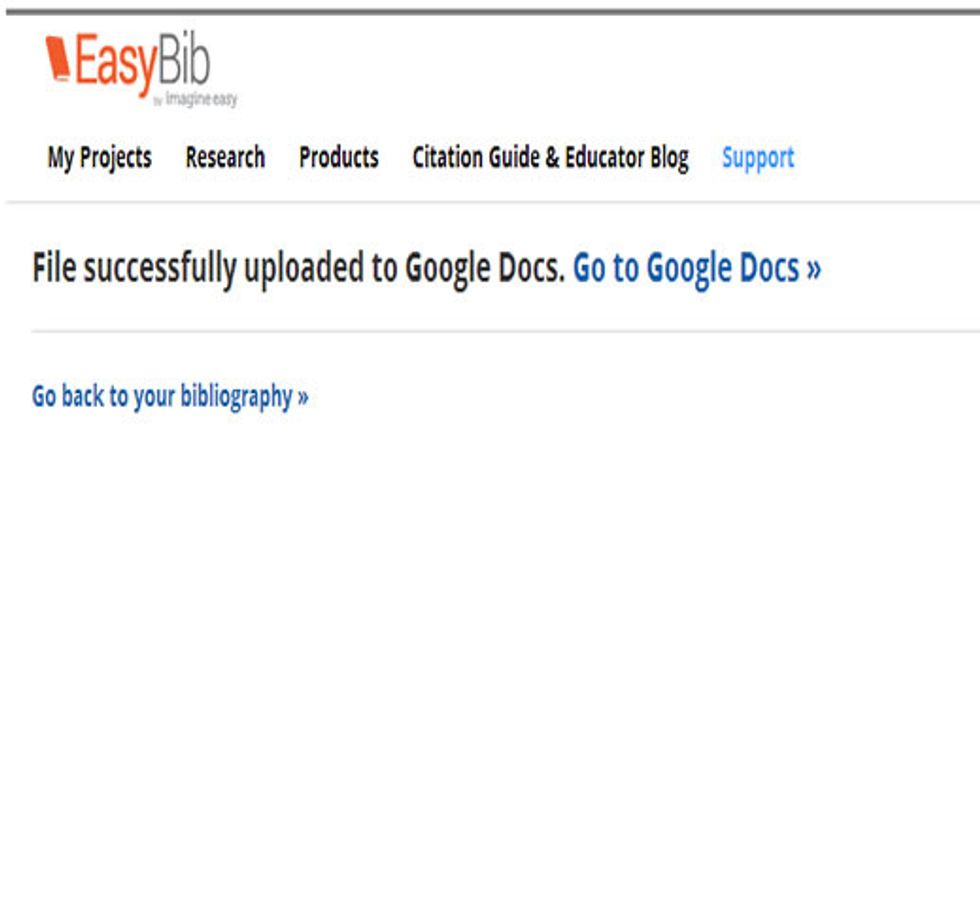 You can view your bibliography by selecting "Go to Google Docs"