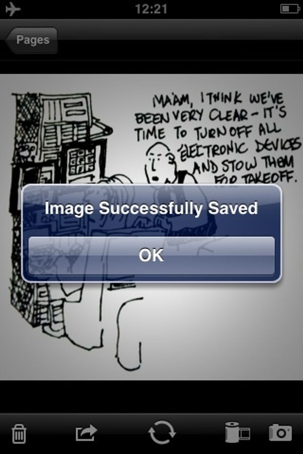 You could post it now.But maybe you'd like to add your URL so people can track the cartoon back to your site (especially if someone reposts it and forgets the attribution). Pop open SketchBook Mobile.