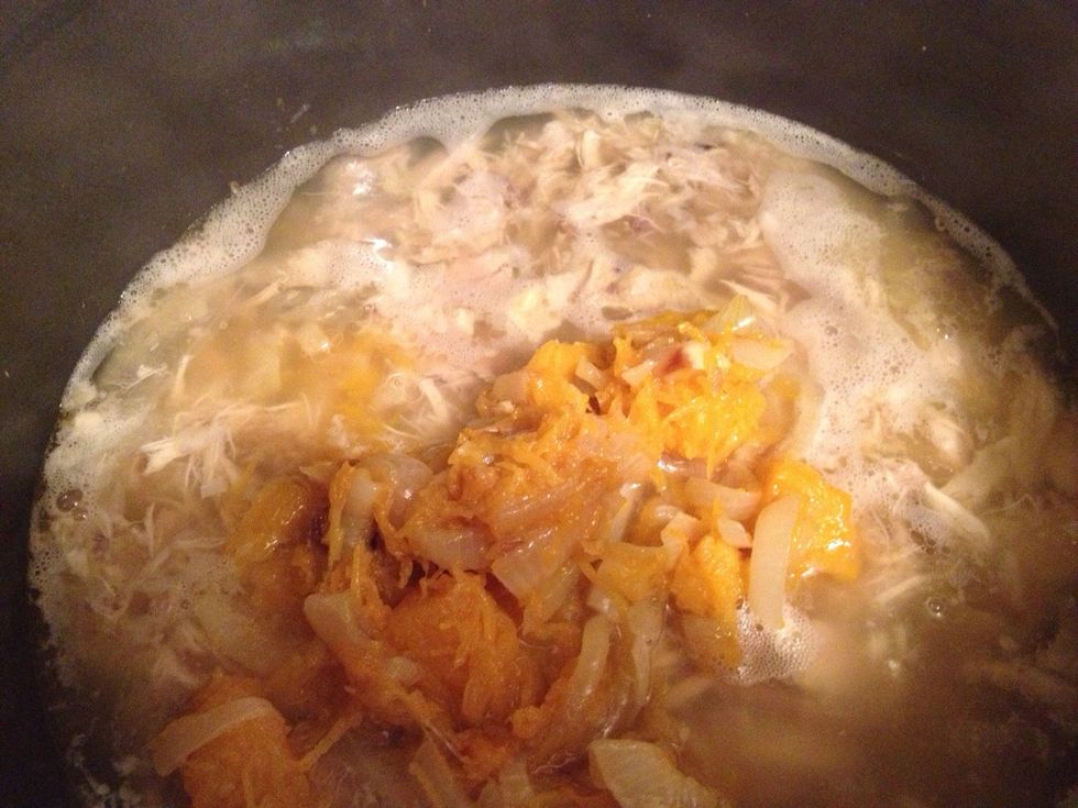 You didn't eat all the pumpkin from step one did you? If so, go back to step one and make some more\ud83d\ude09. Now add a few cups to your broth and stir it up. Add herbs, salt&pepper to taste.Take a sniff.yum