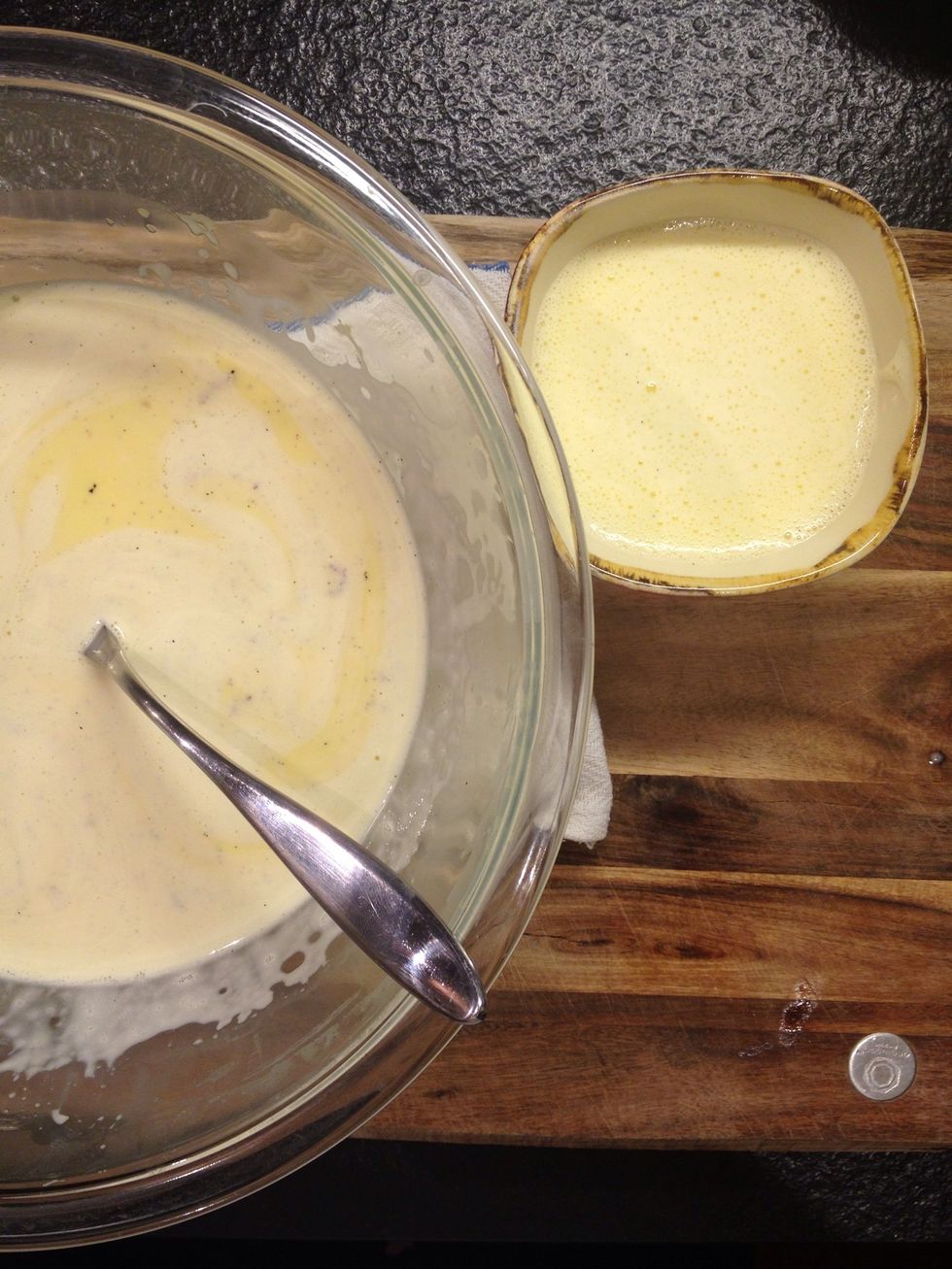 You don't want a lot of air in your custard. take out a little bit of the foam from the top.
