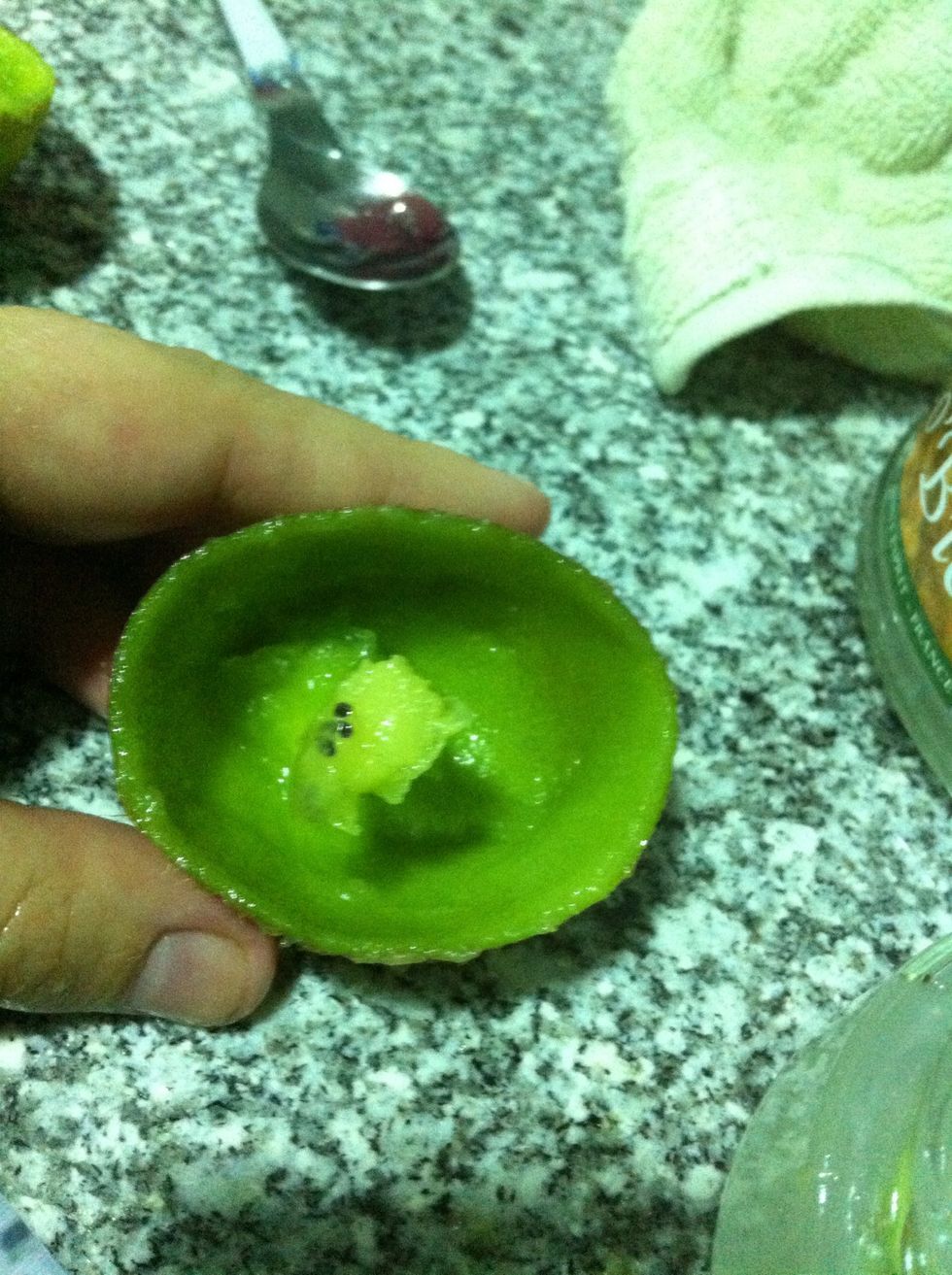 You dont need the white center of the kiwi, only the green and the little seeds
