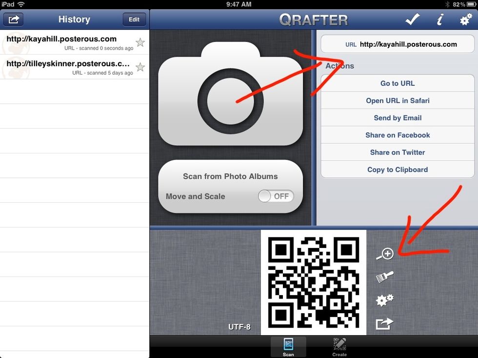 You have the choice to save the QR code and you have the option to open the URL in safari.