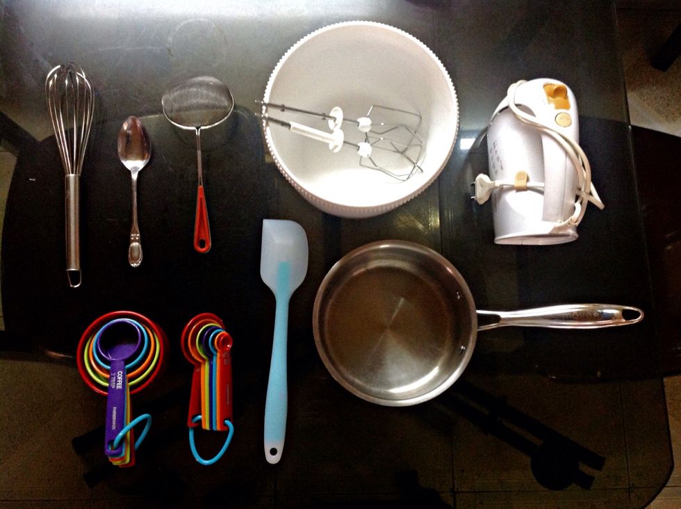You'll also need a whisk, a sieve, measuring spoons, measuring cups, an electric mixer and an ice cream maker. Trust me, those things are going to be very handy!