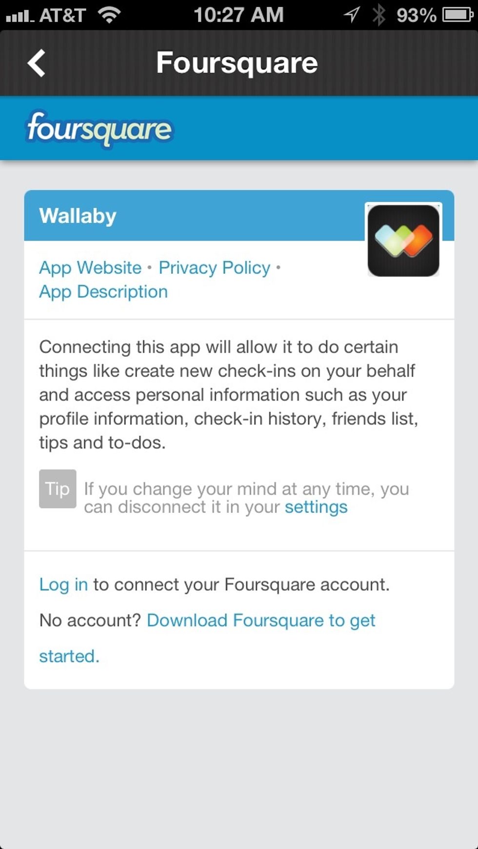 You'll be taken to a Foursquare page where you can log in to your Foursquare account.