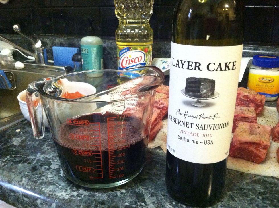 You'll need 2 cups of good wine. The recipe calls for chianti, but I used a Carbernet Sauvignon that I had on hand, and it was great!
