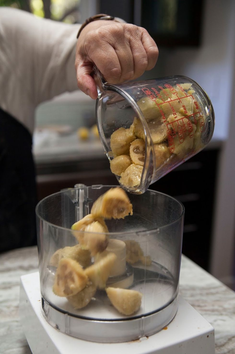 You'll need 2 cups worth. Put the guava meat into a food processor.
