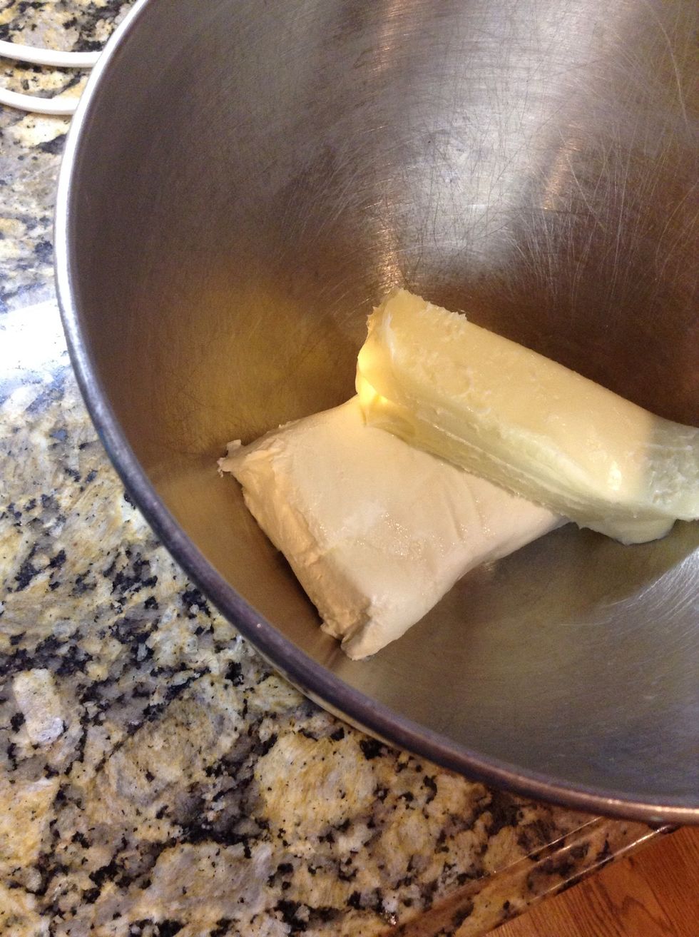 You'll need 8 ounce softened cream cheese and 1/2 c softened butter