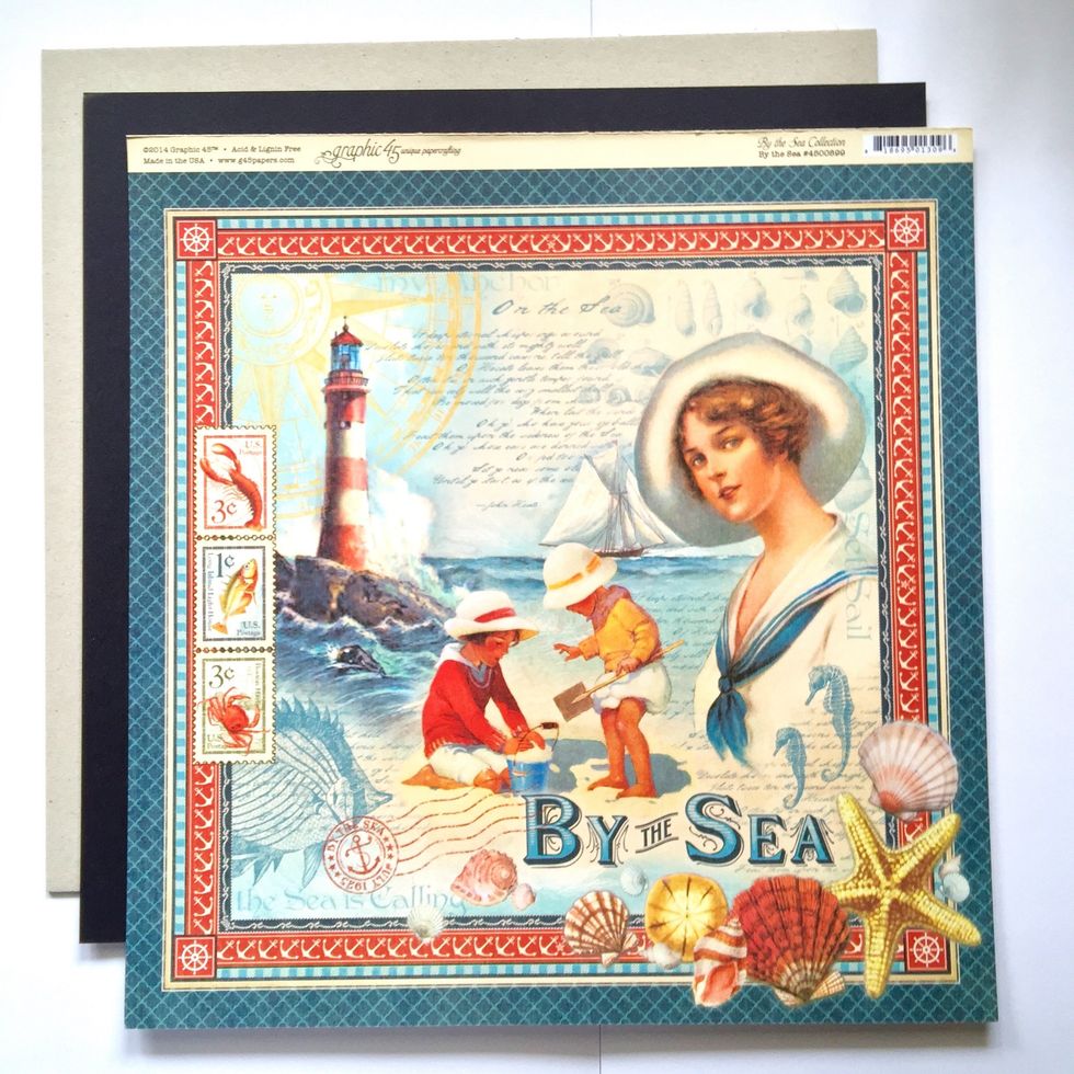 You'll need a 12x12\u201d cardboard, a black cardstock and this decorated G45 paper #4500899. Use double sided tape to stick the black cardstock on one side and decorated paper on the other side.