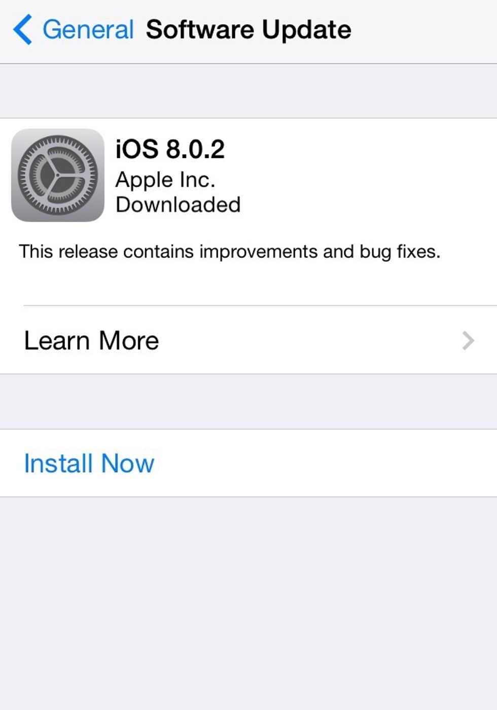 You'll see iOS 8 here, and the only option Apple has given here is to 'Install' it. Annoying right?  Go back by clicking 'General'