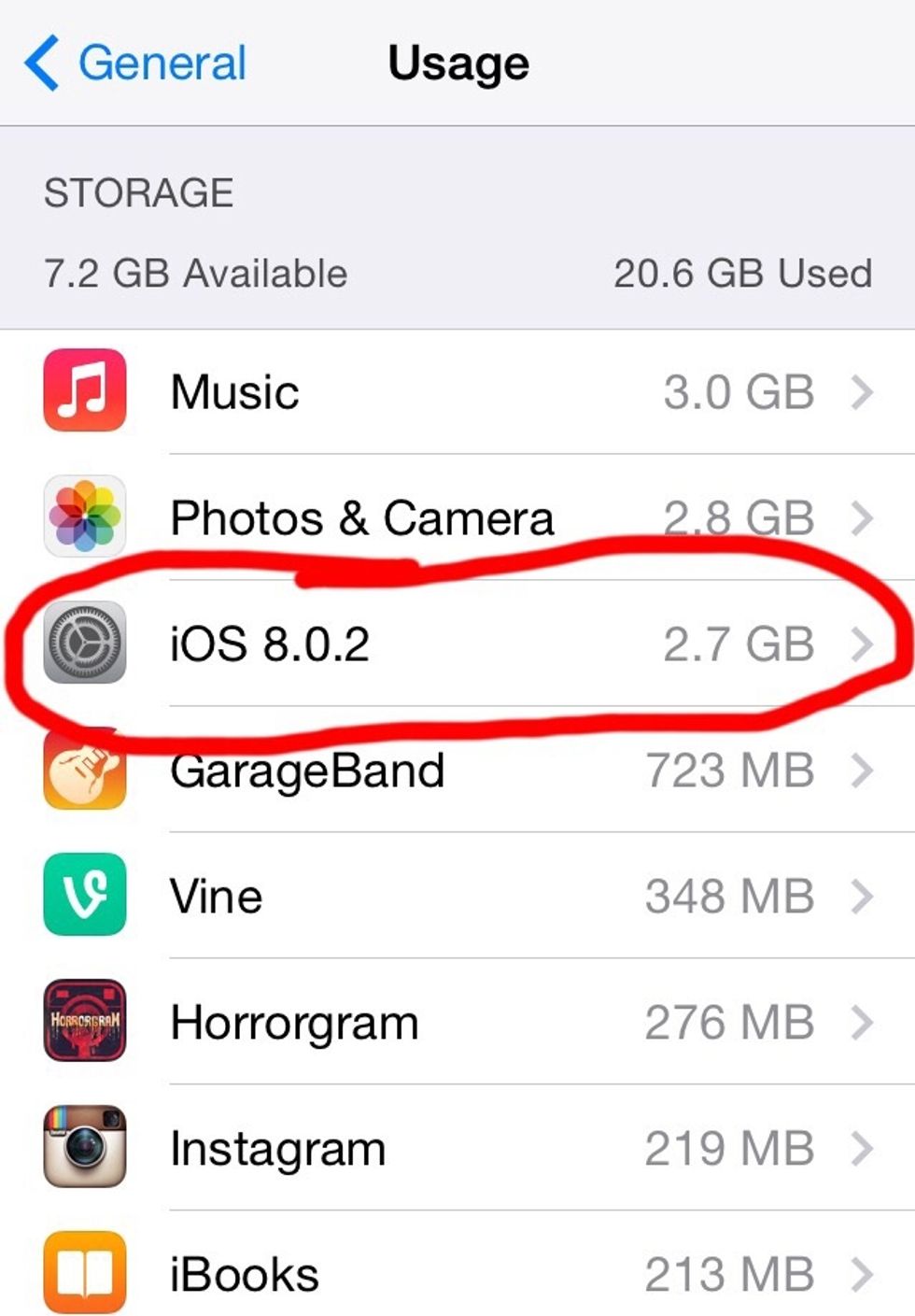 You'll see iOS 8 taking up significant amount of space. Click on it.