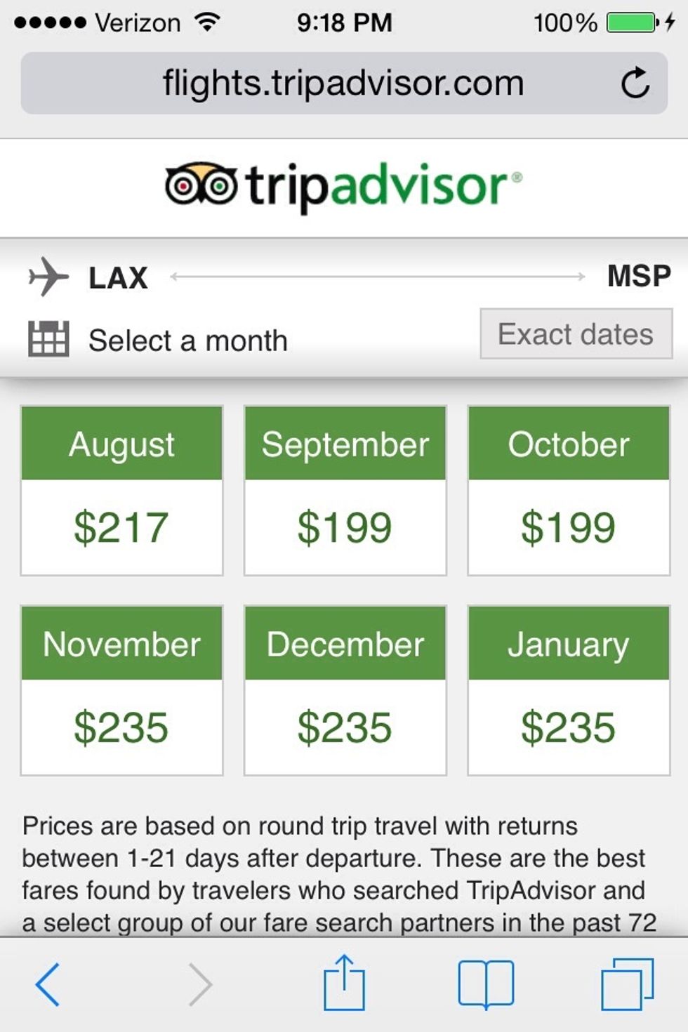 You'll see the lowest airfares per month.