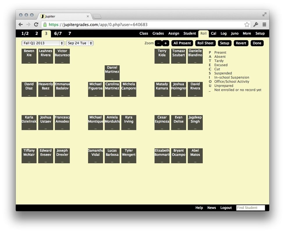 You'll see your students in little gray squares. Click "Setup" and you can drag and drop them to reorder your class how you want. Click "Done" when you're done.