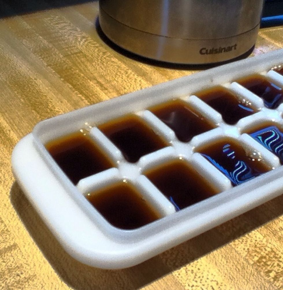 You'll want to make your coffee cubes ahead of time. Just brew some really dark coffee, pour into an ice cube tray, and freeze.