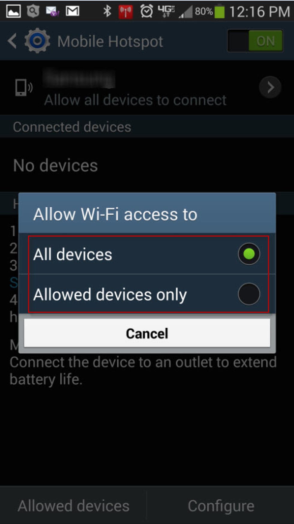 You may also select to only allow access to specific devices by choosing "Allowed devices only" under the Allowed devices menu.