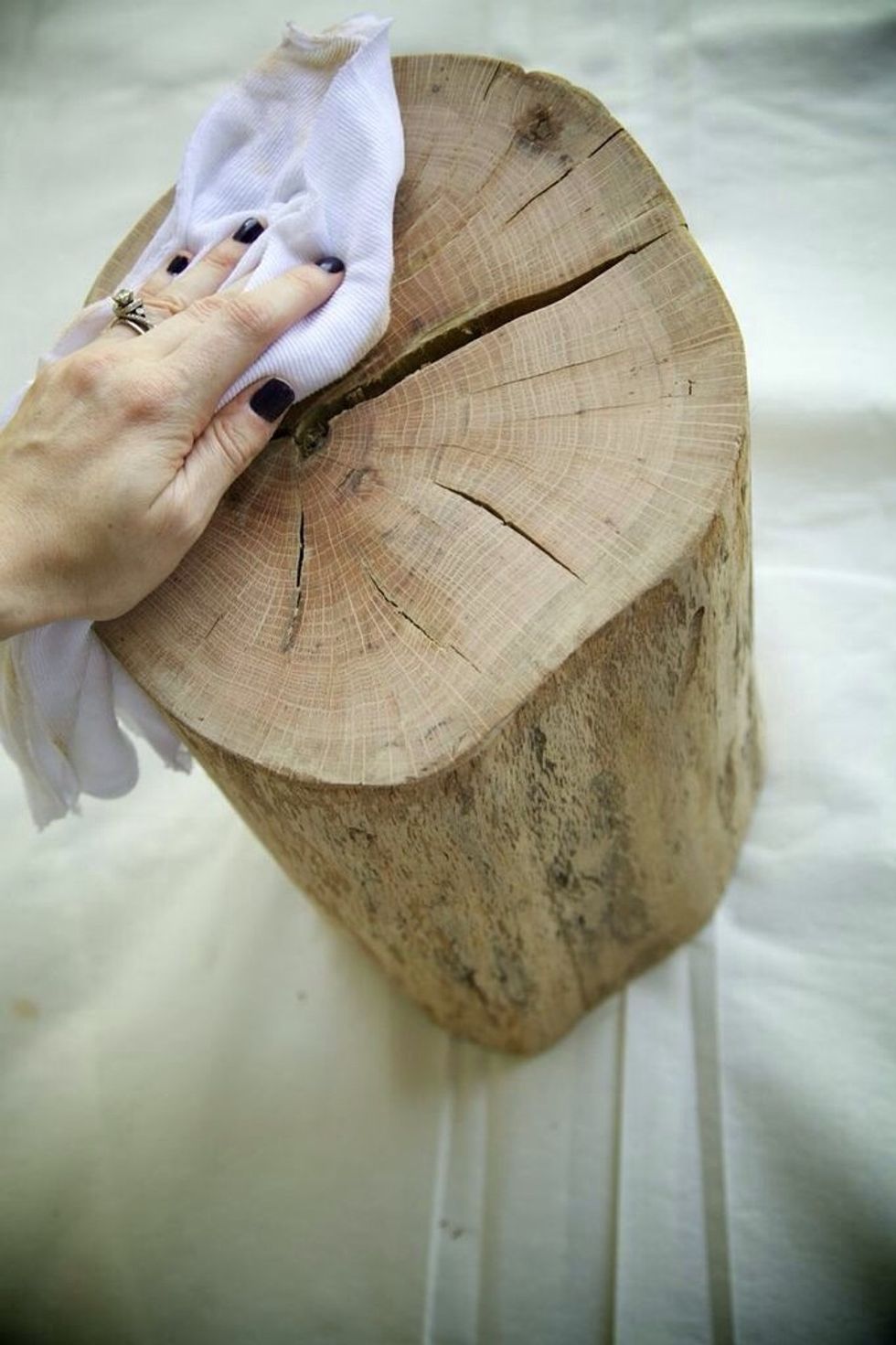 You may need to cut the top of the trunk to make it level. If your trunk has cracks, smooth the inside of those as best you can. Wipe down so all dust is off your trunk.