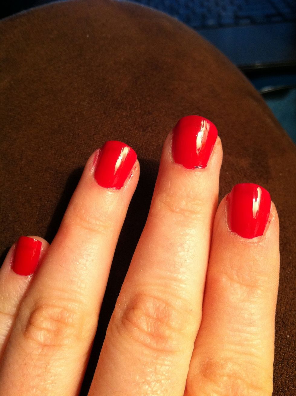 You may need to use two coats of the red, depending on how translucent the color is.
