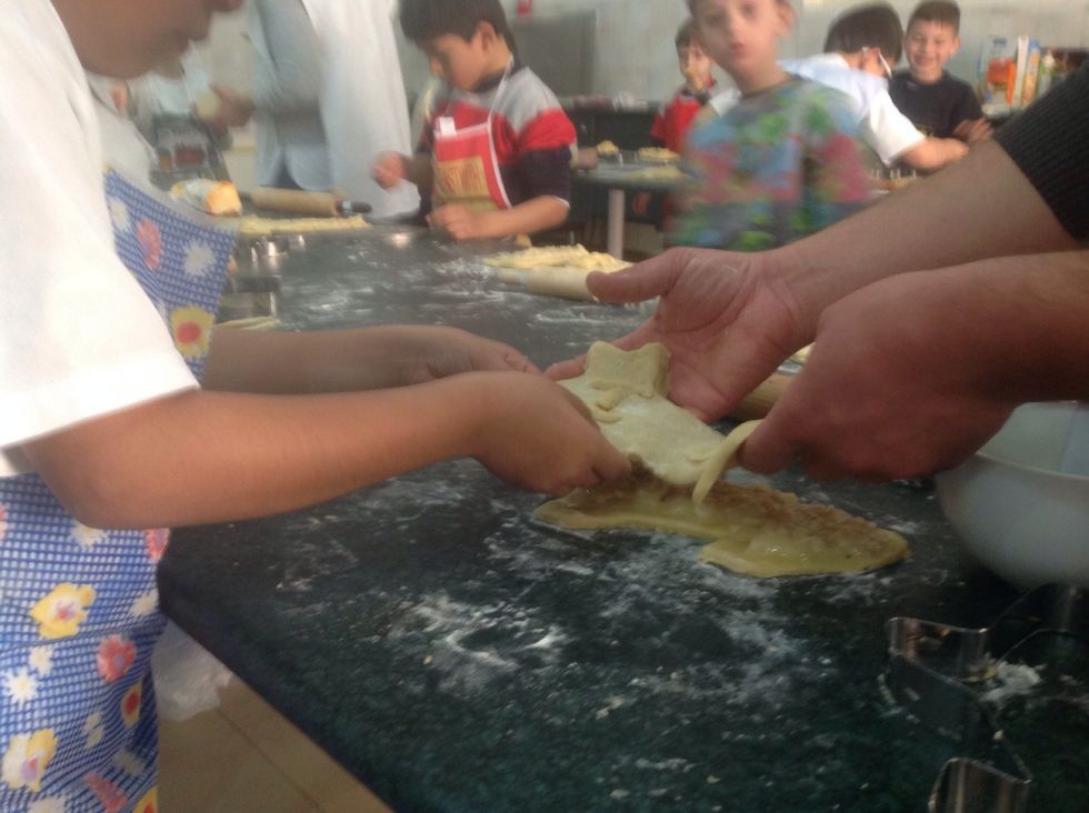 You may want to put some water or egg around the edge. Put the pastry on top.