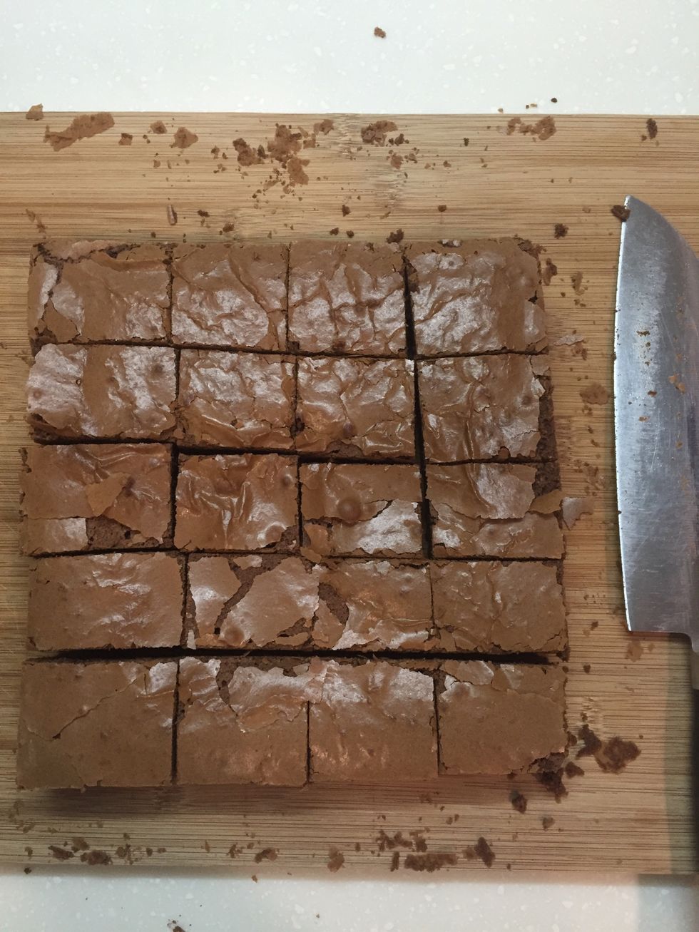 You may want to trim the edges before cutting the cake into small squares. Though the edges may not look so pretty, they are in fact crunchier and tastier than the soft centre!