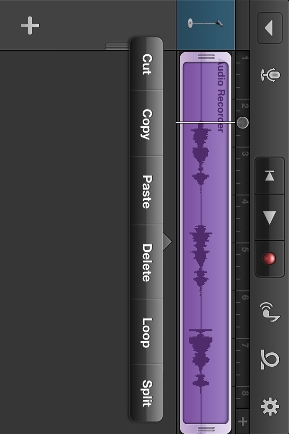 You might have to trim the clip, because as of now, Vocalive and GarageBand are not perfectly synced. Move the play head to where you want to trim it and tap the Audio file.