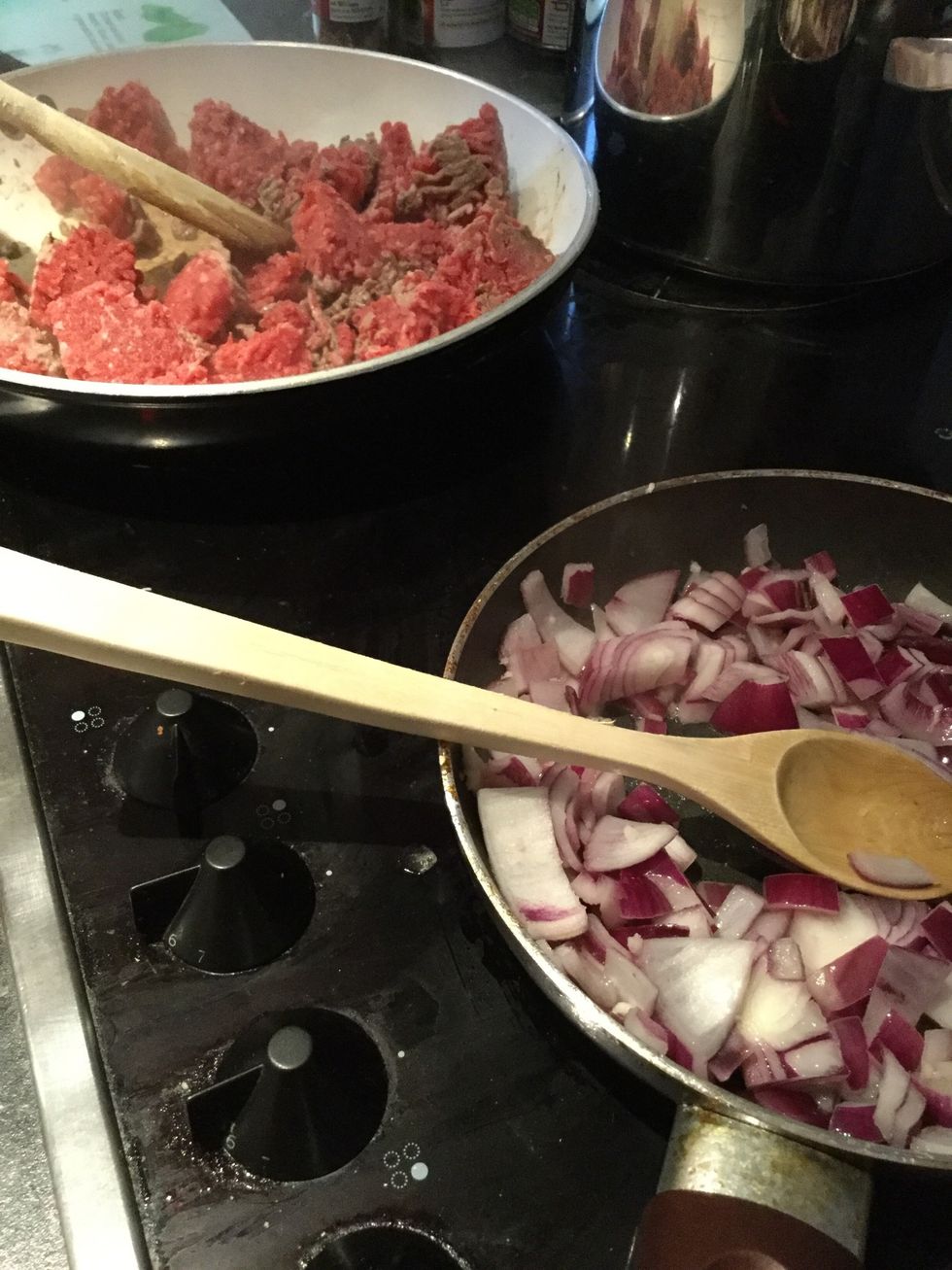 You mince will start to brown and your onion will turn clear soft