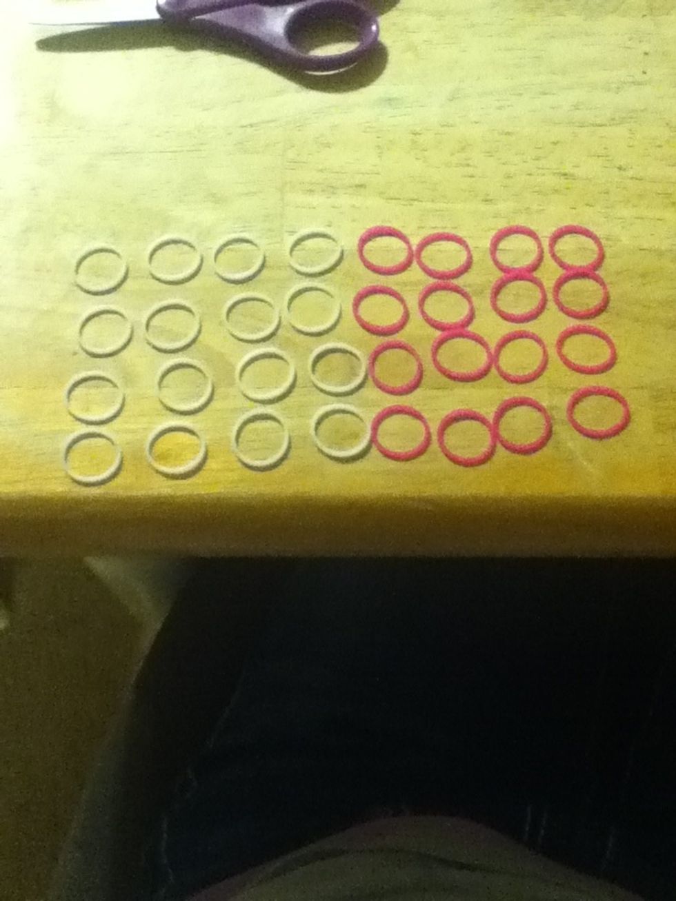 You need 32 bands.I am using pink and white.