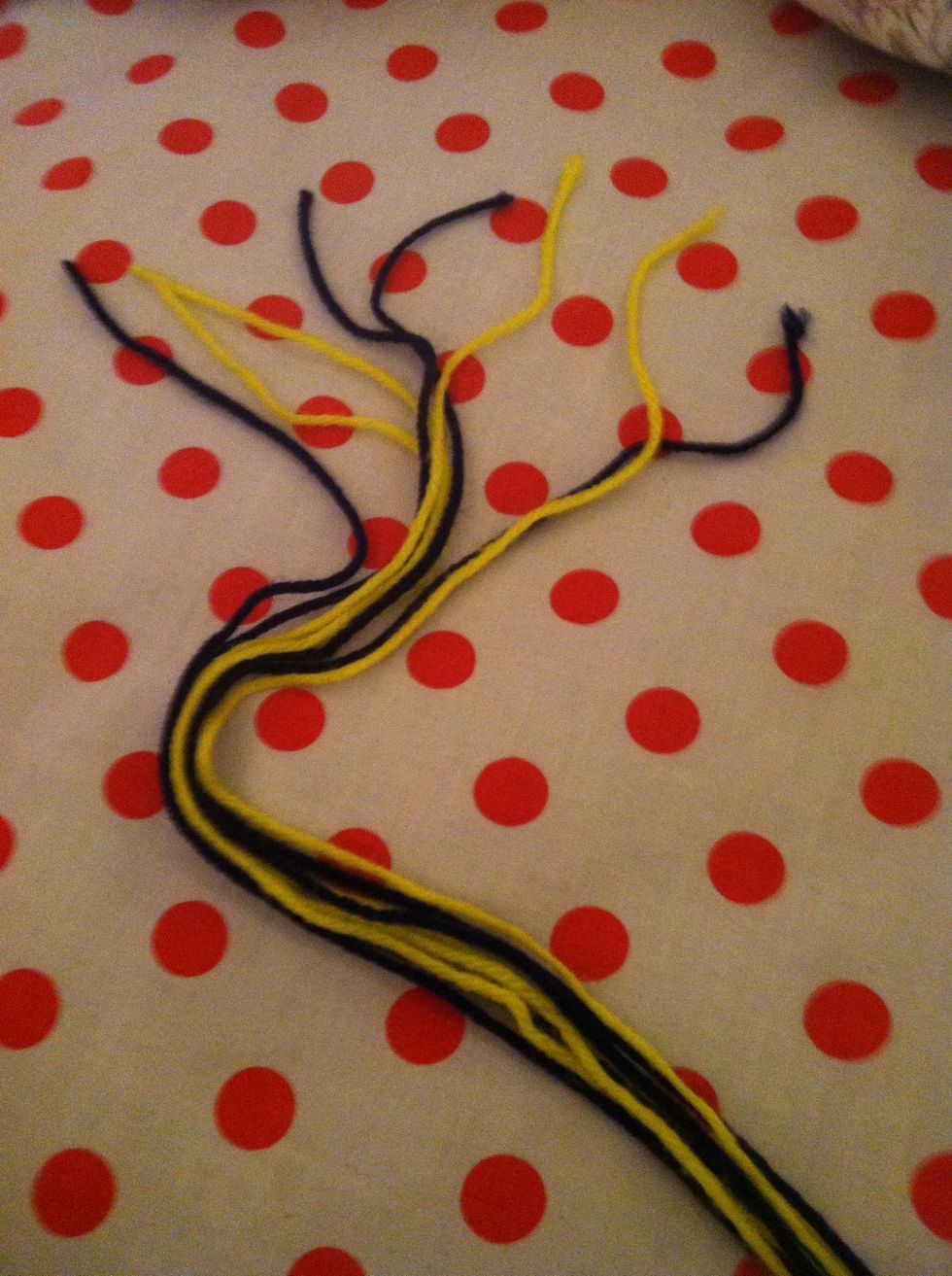 You need 8 strings to do this. I would was yarn