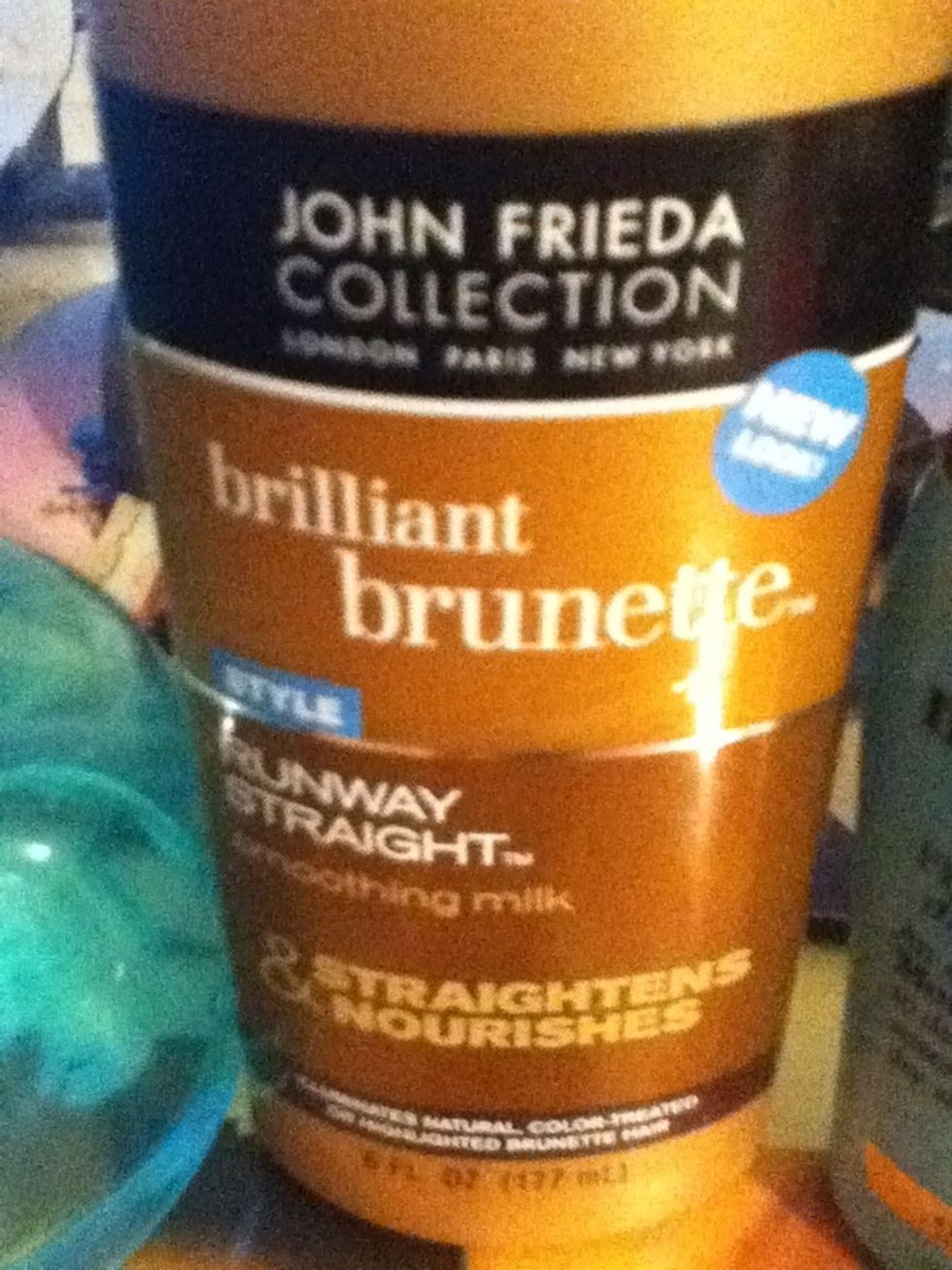 You need to John Frieda color collection.This one is brilliant brunette but you need the one that matches your specific hair color.This is a type of smoothing milk.It is called runway straight!