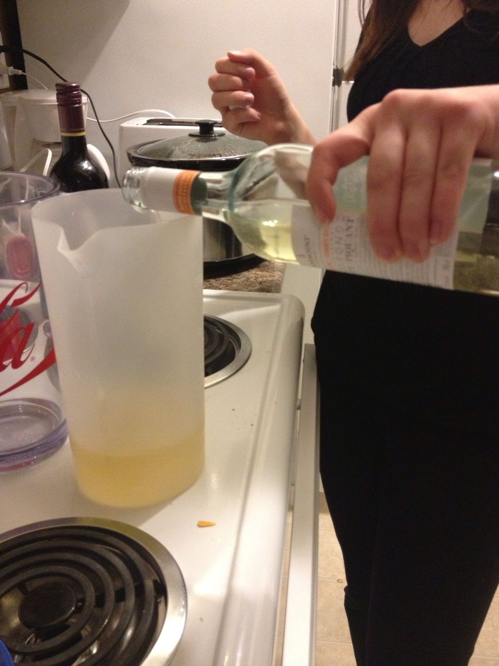 You pour your wine into a pitcher, half way or a quarter of the way... Depending on how strong you want your sangria.
