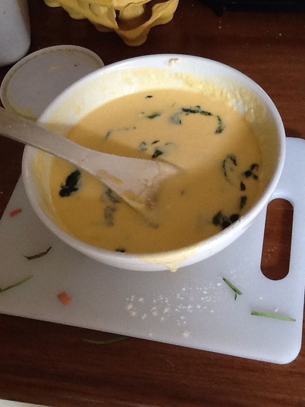 You put your withered spinach and mint into the mixture and only the spinich not the butter