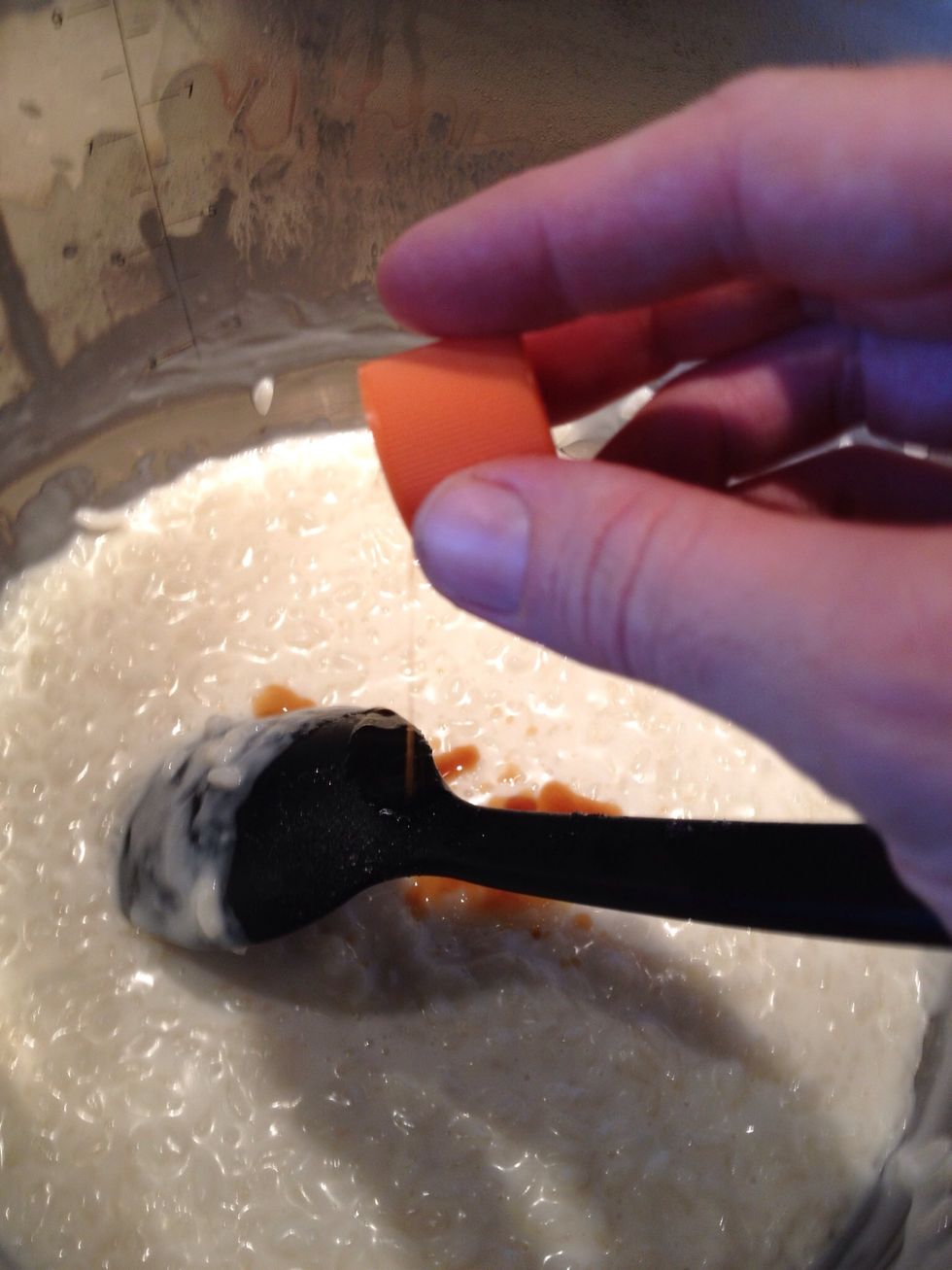 You're all done when the rice is no longer firm and the mixture is very creamy.  Remove from the heat and mix in the vanilla (scraped vanilla bean is excellent).  Can also use nutmeg and cinnamon.