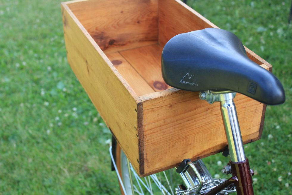 You're Done! Now fill it with fresh produce, a picnic or whatever cargo you want to.  Use bungee cords slung over the top and attached to your rack to keep things in place.  Enjoy!