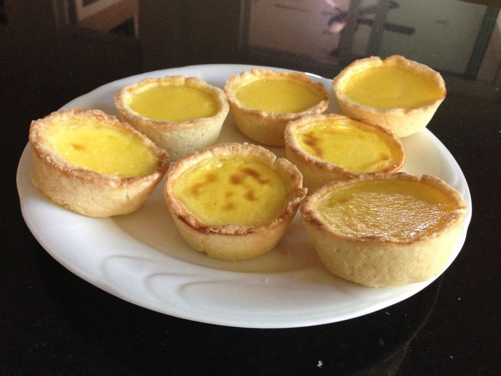 You're done when the custard just starts to caramelise!!!\ud83d\ude46Make sure to watch them closely at the 15 minute mark; if your custard looks unusually puffed up, it's a sign it will sink when cooled.