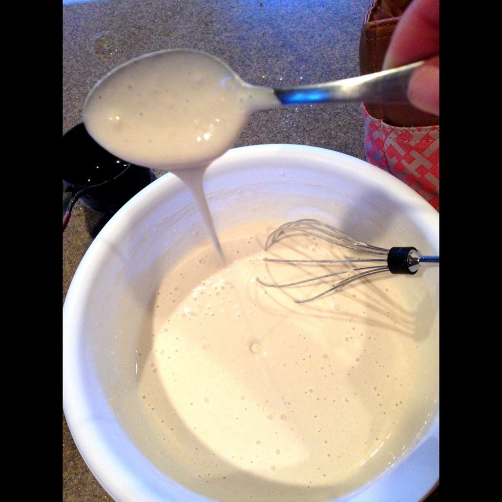 You're going for the consistency of super runny pancake batter. You may need more or less water than I use, you'll have to play around with it.