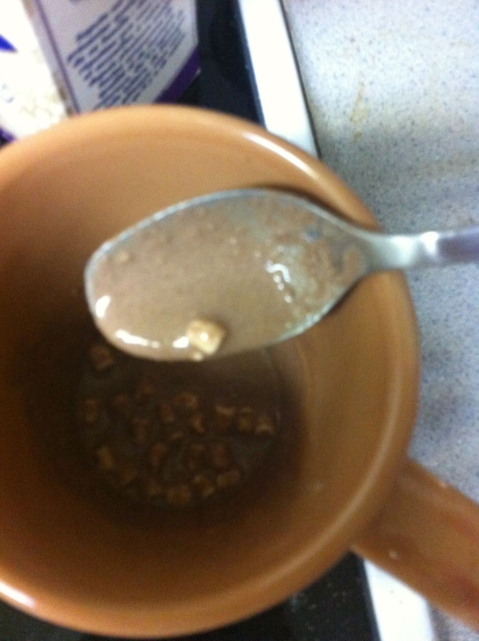 You're going to mix your powder and milk into a paste. Not thick and clumpy but not too runny either