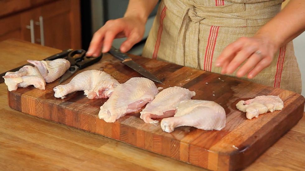 You should end up with six uniform chicken pieces.