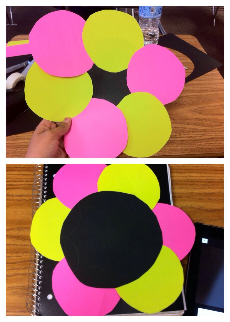 You should end up with the upper picture. Turn the upper picture around and you have a flower!