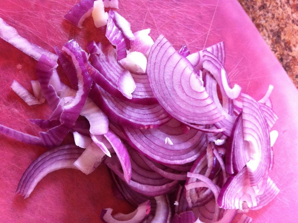 You should have about a cup of onions when you're done. The original recipe advises to rinse the sliced onions in warm water. I believe this is to take away some of the onion's pungency.