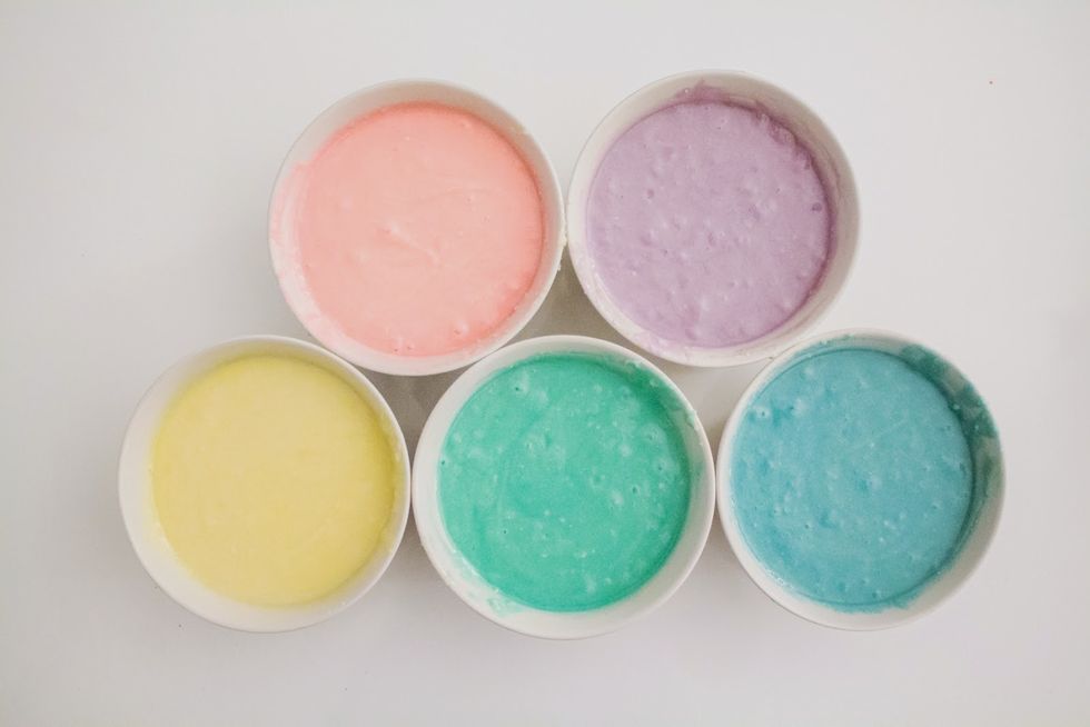 You should have distinct colours for your cake batter!
