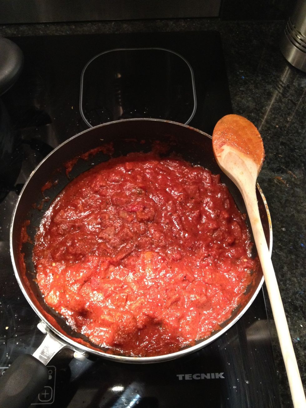 You should notice the sauce is now starting to thicken and reduce slightly, don't forget to stir sauce now and again throughout the process. If you feel the sauce is cooked, just take off the heat!