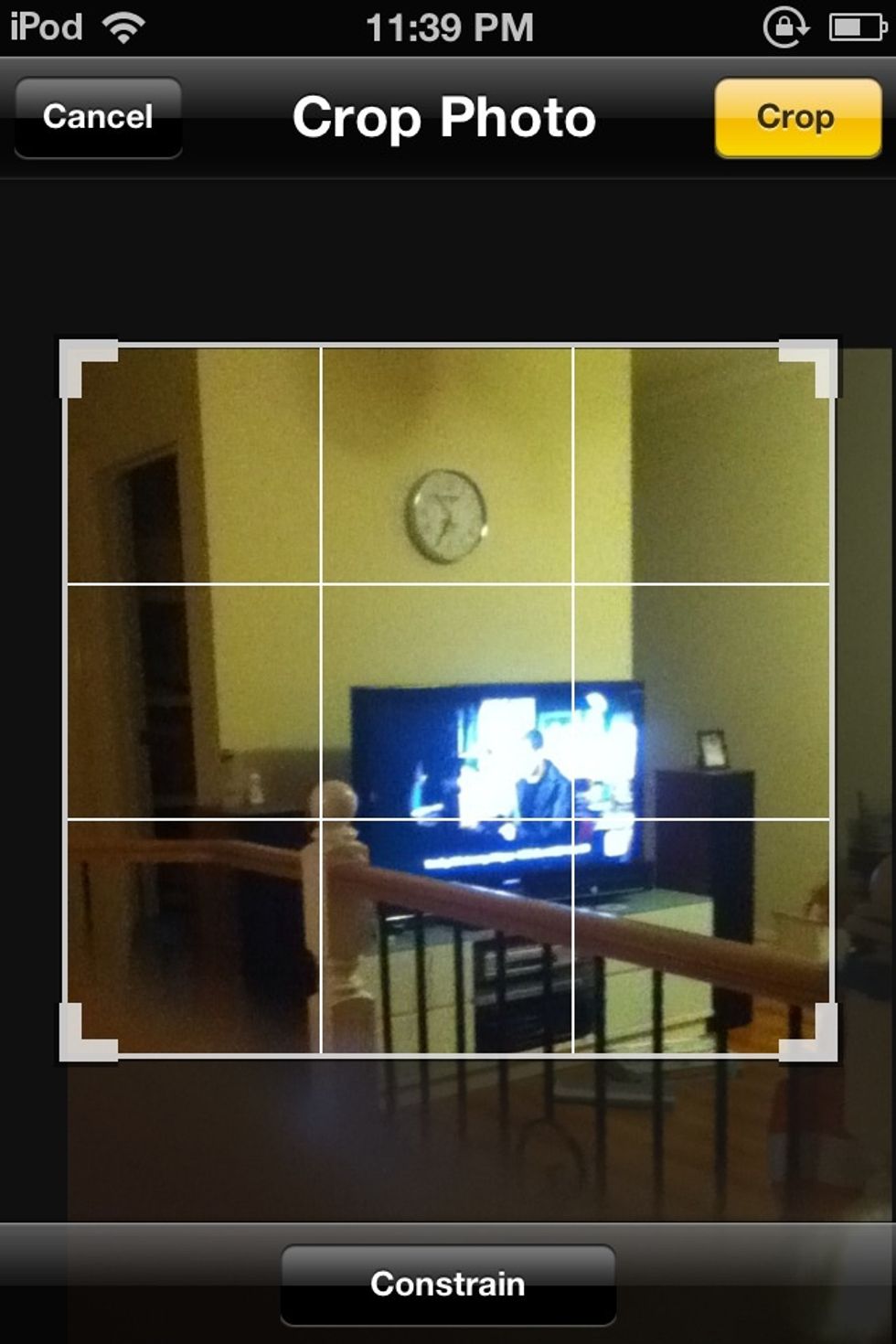 You should see something like this. Start moving the square to cut off the mistake. Then click crop, then save.