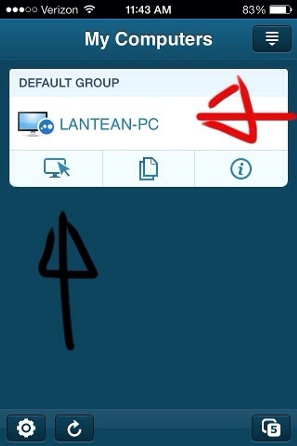You should then see a page called 'My Computers' (if you don't, switch between pages until you find it using the button in the bottom right corner). Tap on the computer and click the control icon.